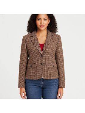 HOUNDSTOOTH Tweed blazer wool American Eagle outfitters ecru brown medium sefia